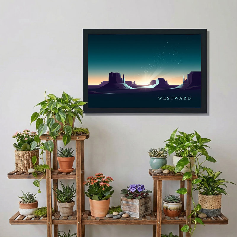 «Westward Desert Mesa Silhouette Against Starry Sky», art mural sur toile, H 24 po x l 36 po