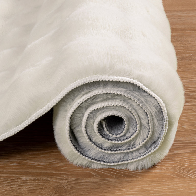 Tapis antidérapant en fausse fourrure de lapin, Rectangulaire 3 pi x 5 pi, Blanc