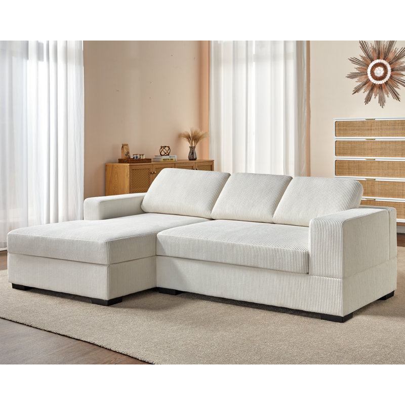 Birkley 96'' Corduroy Sofa, Left Hand Facing, White