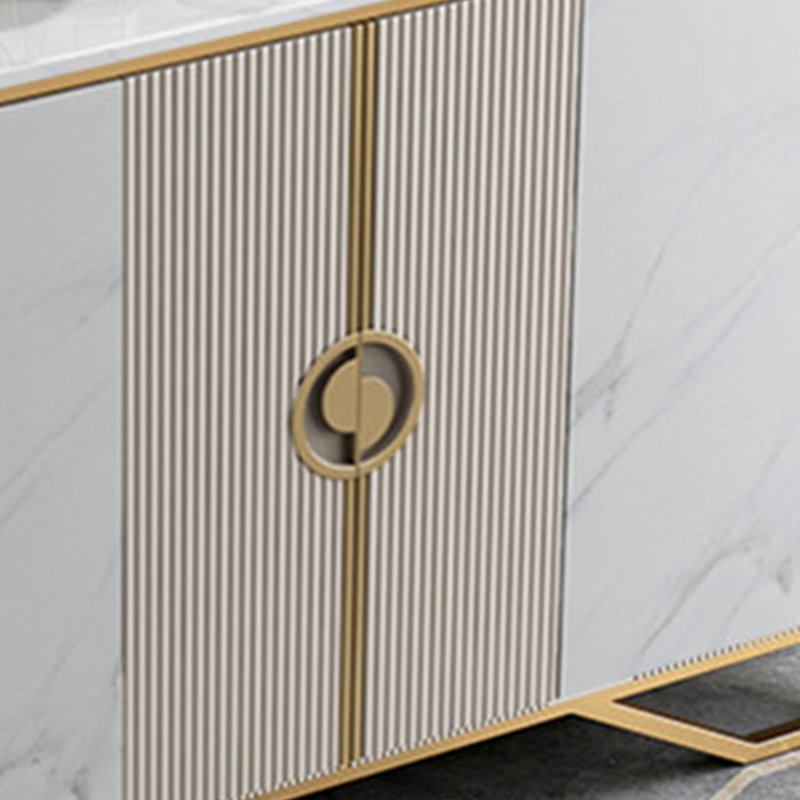 Armoire d'entrée en marbre de style luxueux, H 35,43 po x l 55,11 po x P 15,75 po, Champagne / Gris