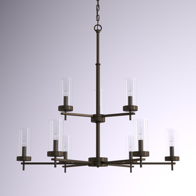 Lustre à neuf lumières Linley, Bronze huilé et brossé, non