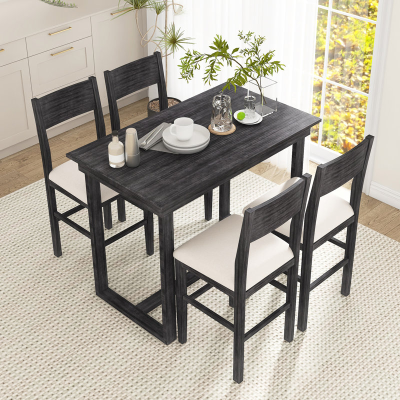Ensemble de table de salle à manger en bois massif 4 pièces, Espresso, Espresso