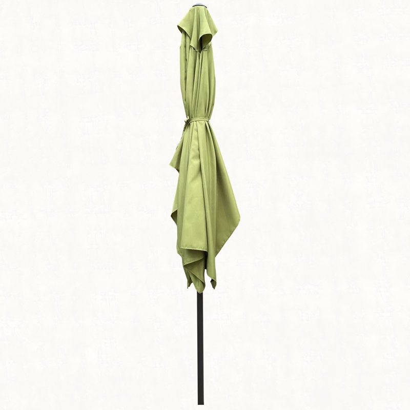 Parasol d'extérieur imperméable 6 x 9 pi avec manivelle et inclinaison à bouton-poussoir sans rabat, Vert citron