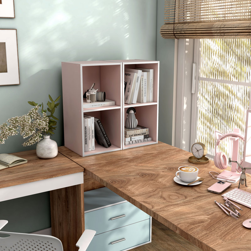 Bibliothèque de rangement Breayla, 2 tablettes, Rose clair