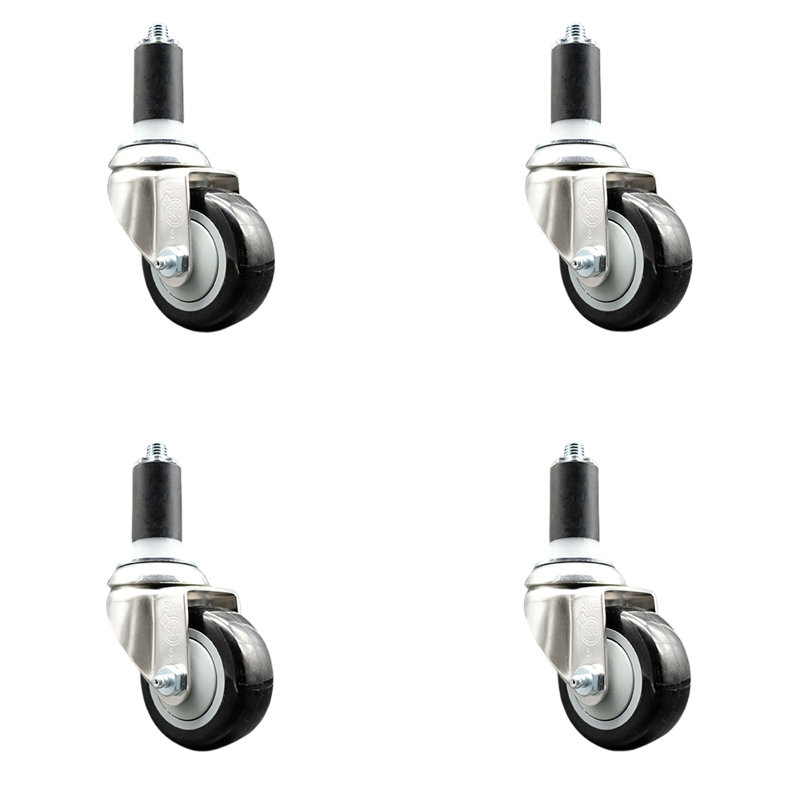 Ensemble de roulettes extensibles en polyuréthane pivotant, Noir, H 3 po x l 3 po