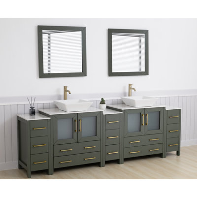 Karson 96'' Double Bathroom Vanity with Engineered Marble Top with Mirror