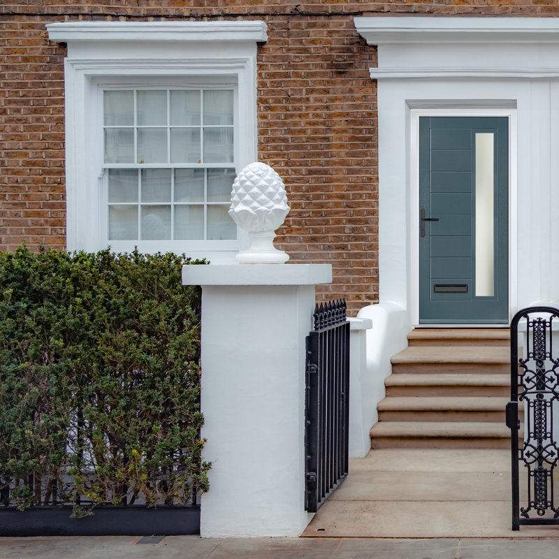 Crystal GRP Front door Monza Right Anthracite Grey 890mm x 2090mm Open in Right hand Stipolytte Glass, Right, Slate Grey