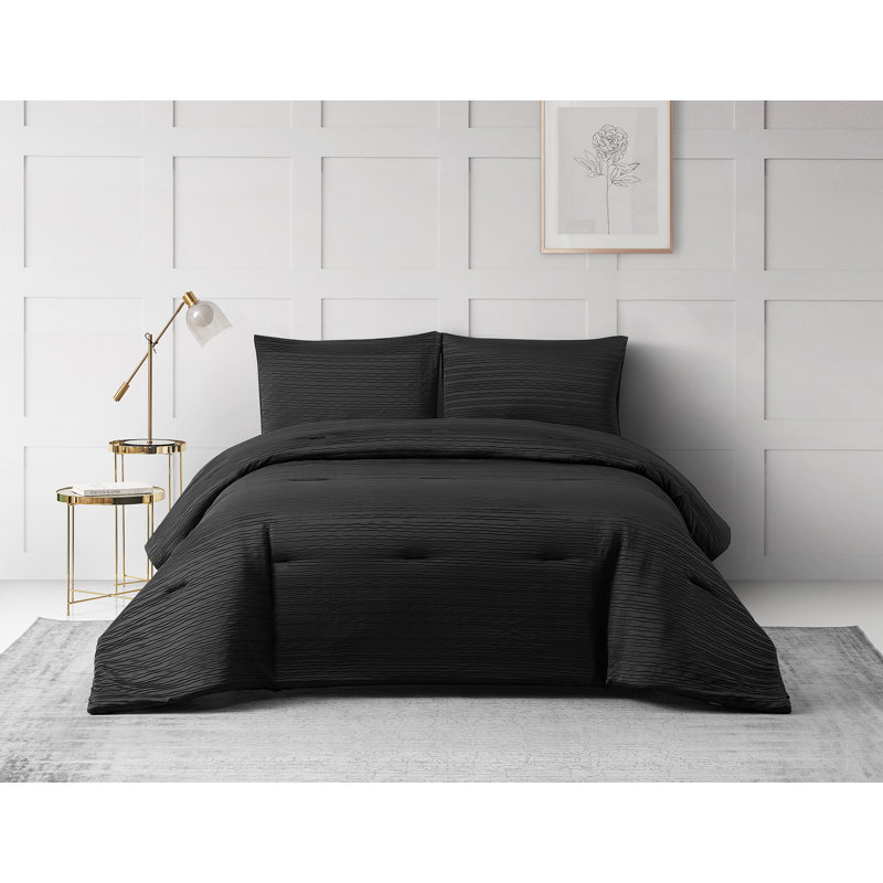 Ensemble d'édredon réversible 3 pièces Chloe, Édredon pour grand lit + 2 taies décoratives sta, Gris anthracite