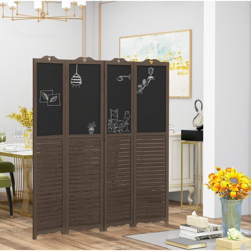 Paravent 4 panneaux pliable avec tableau noir 5,5 pi - Paravent autoportant pour chambre à coucher, bureau à domicile