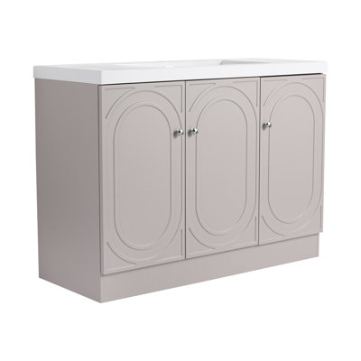 Meuble-lavabo autoportant 48 po avec lavabo en résine blanche et 3 tiroirs, finition kaki
