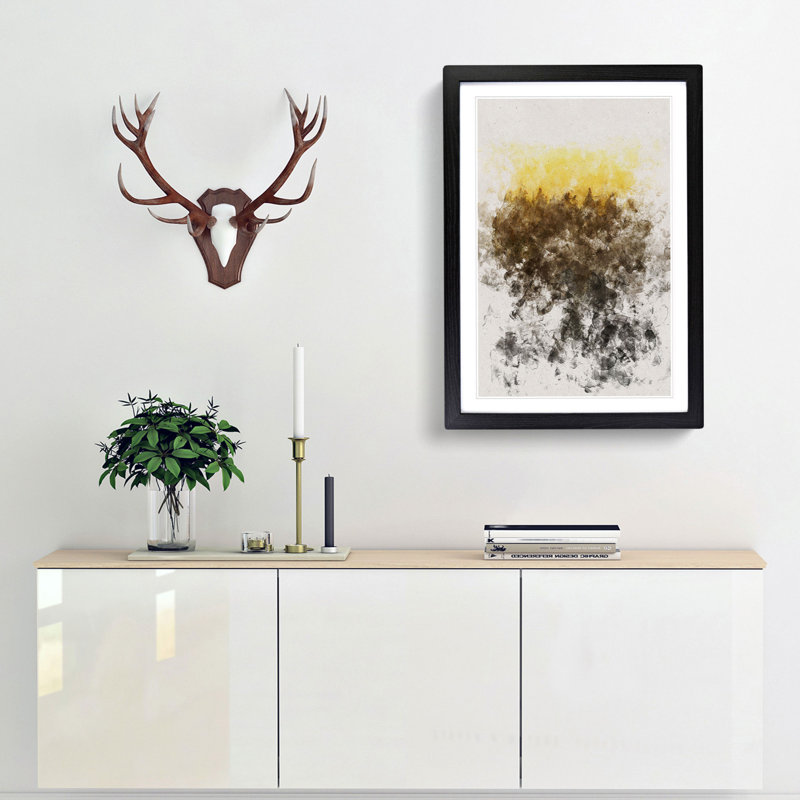 Yellow Sunrise over the Forest - Picture Frame Graphic Art Print, 87cm H x 62cm W x 2cm D, Black Framed