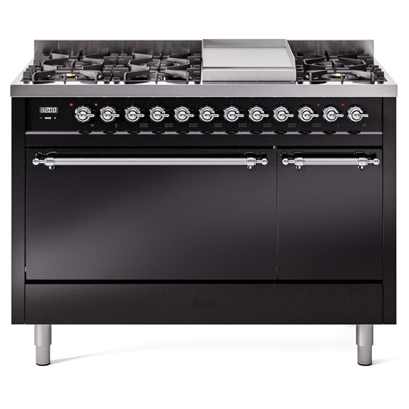 ILVE Nostalgie II, cuisinière à double combustible de 48 po, 8 brûleurs, plaque chauffante, Propane liquide