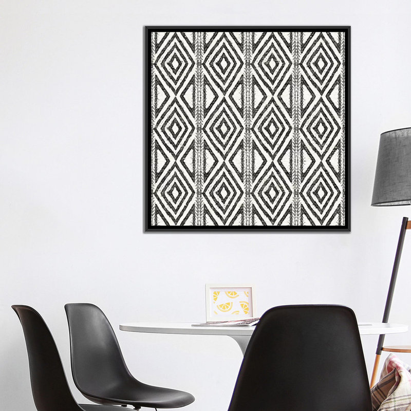 «African Wild Pattern, B&W III», impression sur toile, H 18 po x l 18 po x P 1,5 po, Toile avec cadre noir, Pas de tapis
