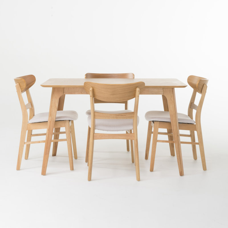 Armgart 4-Person Dining Set, Natural Oak, Light Beige