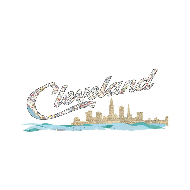 «Cleveland Script Skyline» par - Toile tendue, H 18 po x l 26 po x P 1,5 po
