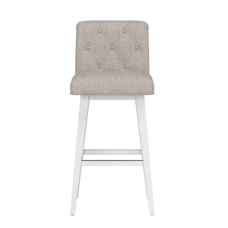 Tabouret pivotant à hauteur réglable en bois et capitonné Dorreen, Gruau, Blanc pur