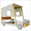 Lit voiture simple en bois avec coussin et plafond pour enfants, conception naturelle et écologique