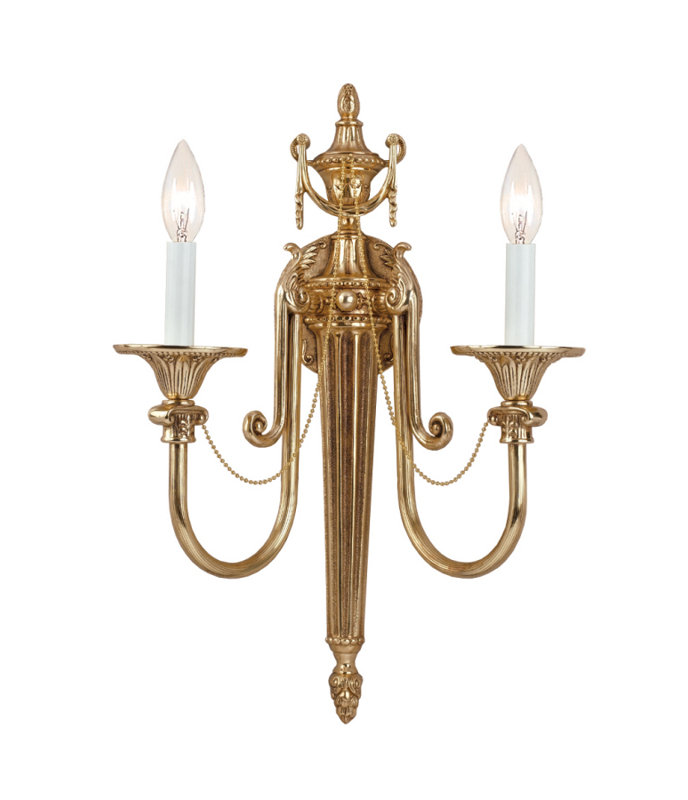 Lampe murale bougie 2 lumières Montano, Laiton vieilli