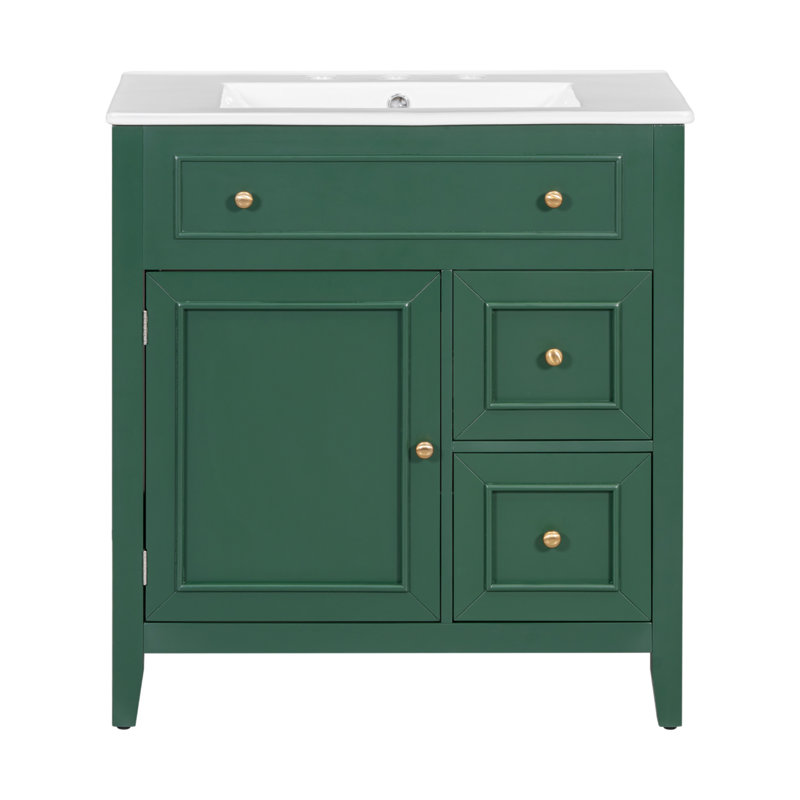 Meuble-lavabo de 30 pouces avec lavabo, structure en bois massif, beaucoup de rangement, idéal pour les salles de bain modernes et classiques