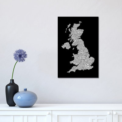 Great Britain Cities Text Map II by Michael Tompsett - Wrapped Canvas Print