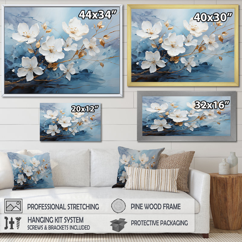 Abstract Nimbus Intense Flowers, reproduction d'art sur toile, H 16 po x l 32 po x P 1 po, Cadre naturel flottant