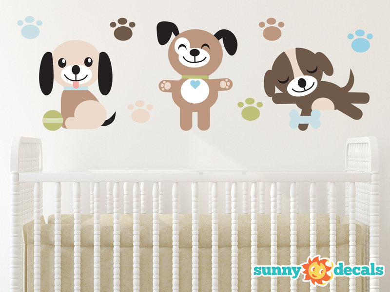 Décalcomanie murale en tissu adorable chiot dogs