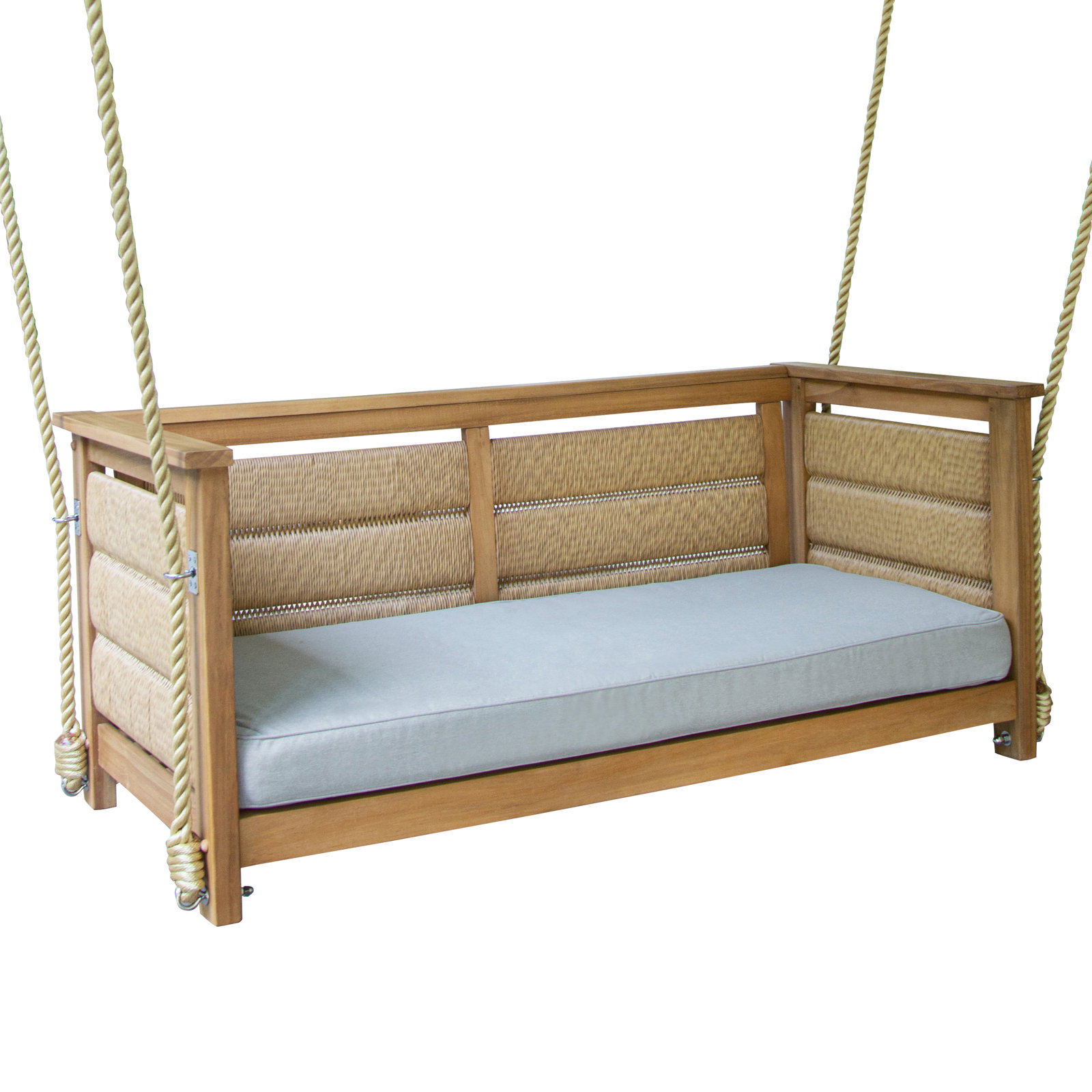 Blaine Teak Porch Swing with Cushion, Oyster Performance Polyester