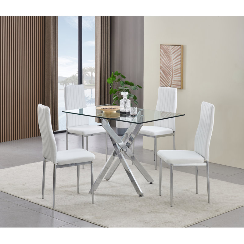 Rexel Dining Table + 4 Monza Chairs Greypu, White