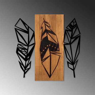 Stylish Decorative Wooden Wall Accessory, Walnut & Black, 22.8 x 23.2 inches | 50% Real Wood (Thickness: 1.2 inches) & 50% Metal | Unique Color Variations for Home Decor, Modern & Chic Design