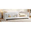 Lit plateforme en bois pleine grandeur avec garde-corps et tablettes de rangement, blanc