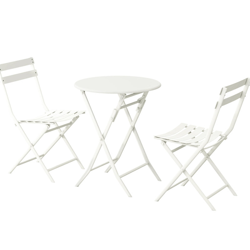 Bistro pliable à 3 terrasses en blanc - Mobilier en métal pour l'extérieur 2 chaises et table, structure