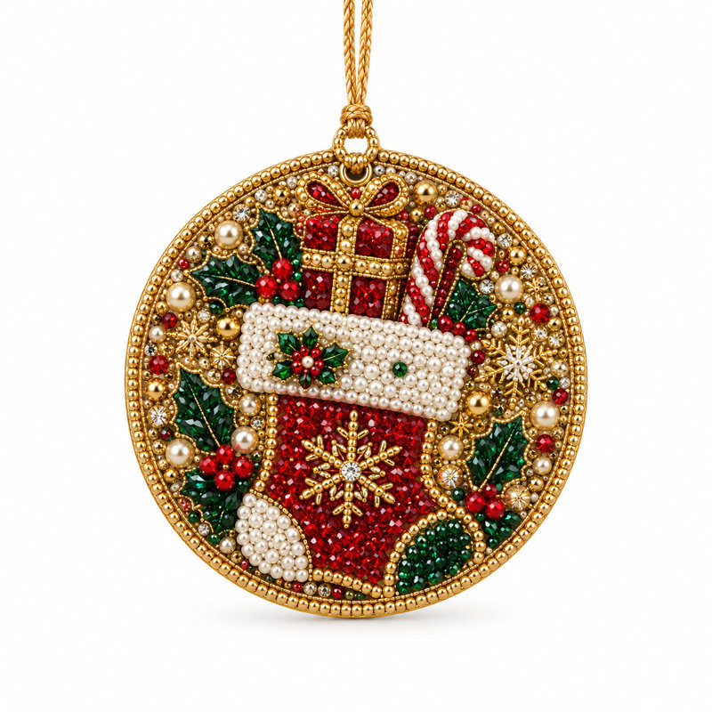 Ensemble de 6 ornements de Noël flocon de neige bricolage perle, décorations d'arbre de Noël artisanal