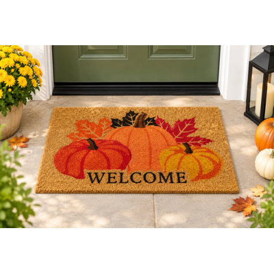 Triple Harvest Welcome Coir Mat - 18x30 Rubber Backed Coir Door Mat