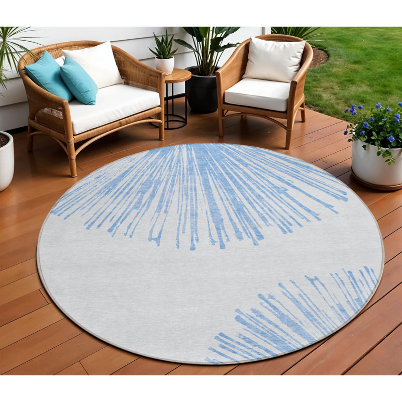 Tapis intérieur rond lavable abstrait ivoire 8 pi