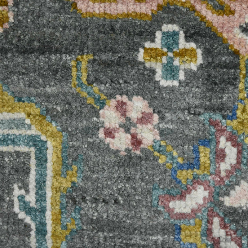 Tapis oriental en laine noué à la main gris / brun / bleu Hillard, Rectangle 2 pi x 3 pi