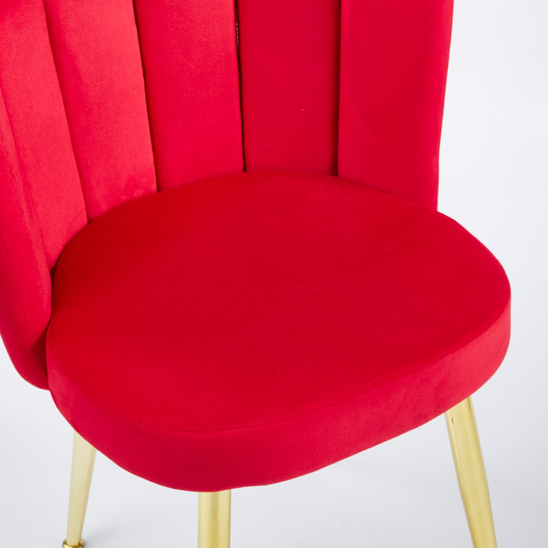 Modern Red Velvet Dining Chair Pair, Iron Tube Golden Legs, Breathable Seat For A Fresh Air Feeling, Fashionable Style Red Chairs ( Of 2), Covered With Color Cool Sit, Simple Assembly