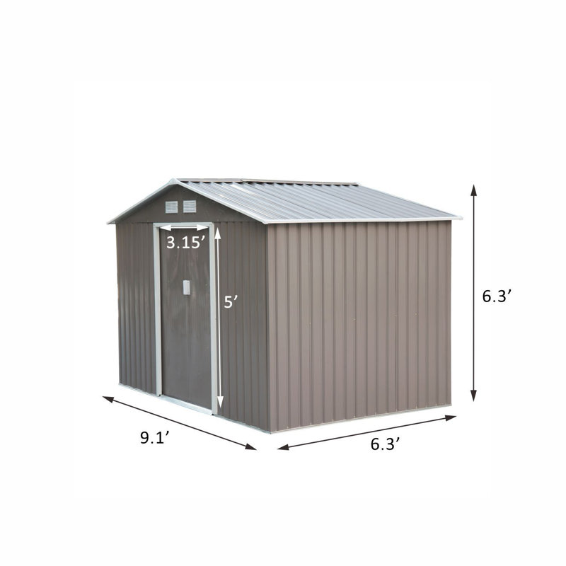 Gray Metal Outdoor Storage Shed Kit with Vents and Sliding Doors