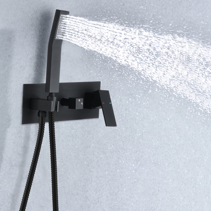 Dispositifs de douche noir mat - fixation murale, pomme de pluie de 10 po, douchette avec tuyau, bec pivotant, ensemble de salle de bain résidentiel, installation facile à la main, débit réglable