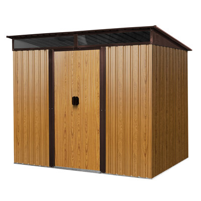 8 X 6 Ft Outdoor Metal Storage With Lockable Door (coffee). Spacious Interior. Waterproof. Suitable For Garden, Lawn And Patio Equipment 8ft 6ft Shed Construction. -. Foundation Stability.
