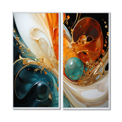 «Orange and Emerald Marble Lava I», peinture abstraite sur toile