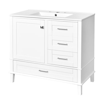 White Bathroom Cabinet With Soft Close Door - Quiet And Functional Storage 36" In Solid Wood & Construction Feature
