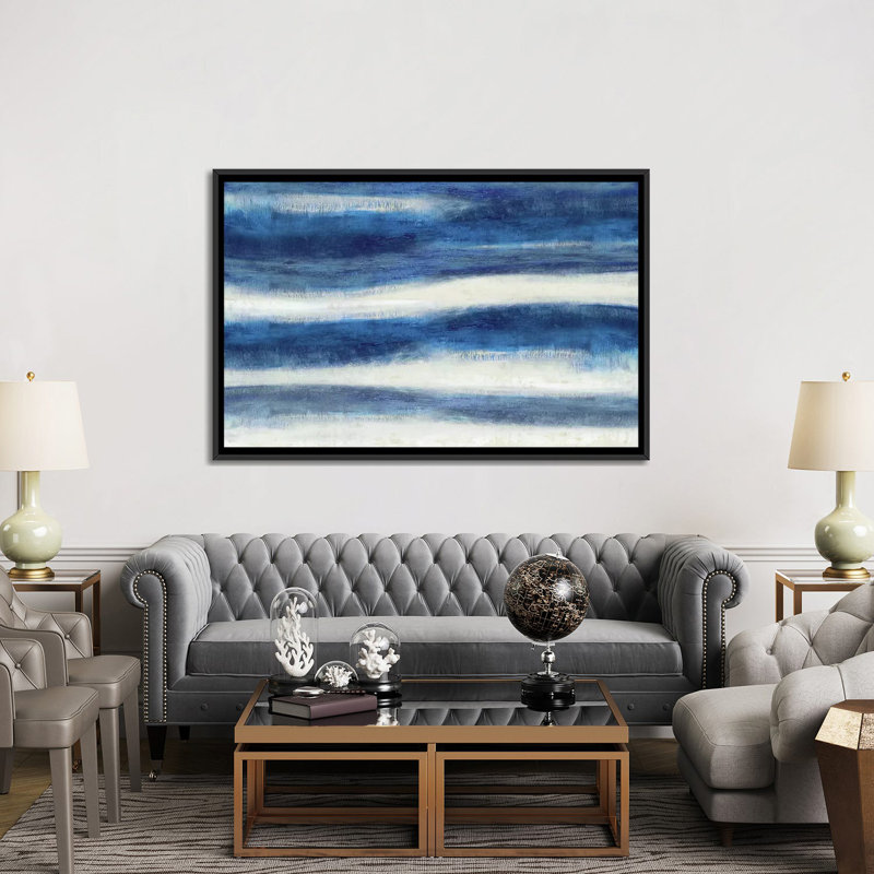 «Emerge in Indigo» non disponible sur toile, H 40 po x l 60 po x P 1,5 po, Toile avec cadre noir, Pas de tapis