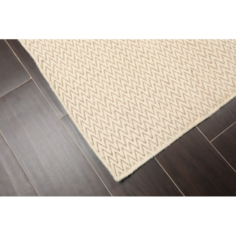 Tapis décoratif en laine Touffetée à la main beige à chevrons karekin, Rectangle 4 pi x 6 pi