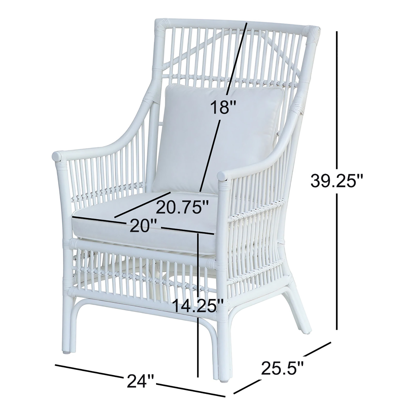 Jamestown Slat Back Rattan Armchair, White