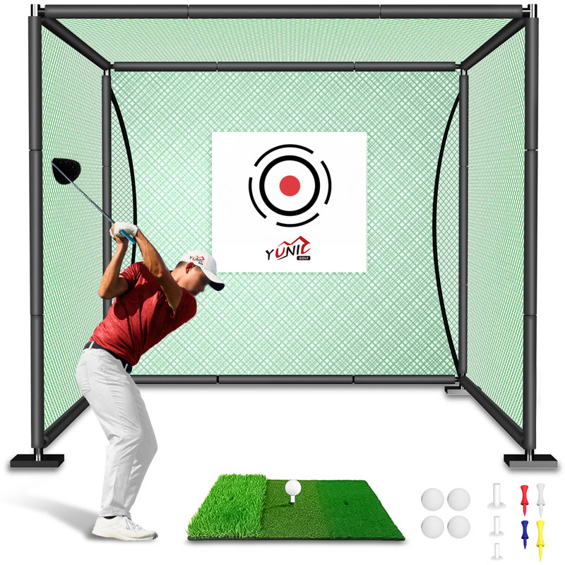 Cage de conduite de golf de qualité supérieure YUNIC avec structure en métal, toile de cible et tapis de frappe, Noir