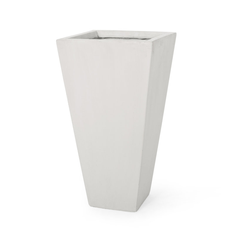 13" Outdoor Modern MGO Small Cast Stone Planter, White, 24.75" H x 13" W x 13" D, Matte White