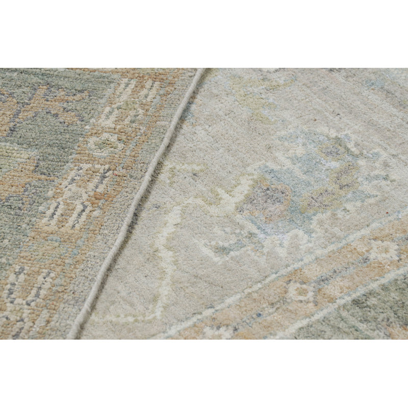 Rug & Kilim’S Oushak Style Rug In Ivory And Green With Floral Patterns