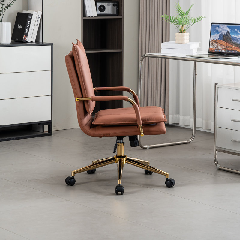 Leather Upholstered Swivel Office Chair, Brown