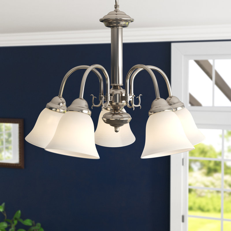 Turcotte 5 - Light Dimmable Classic / Traditional Chandelier, Brushed Nickel, White