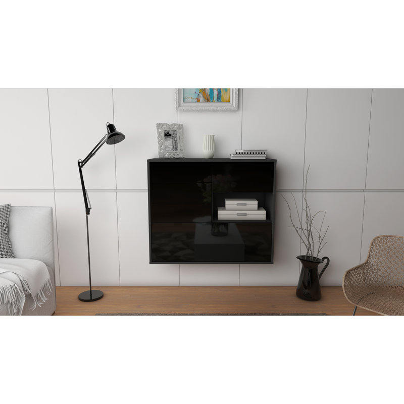 Shevlin 92cm Sideboard, High Gloss Black, Black